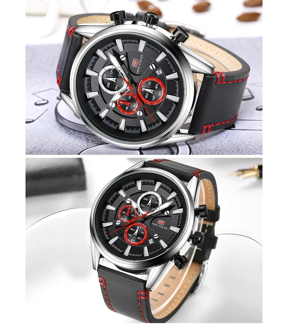 Мужские кварцевые часы-хронограф MINI FOCUS коричневые многофункциональные часы с 3