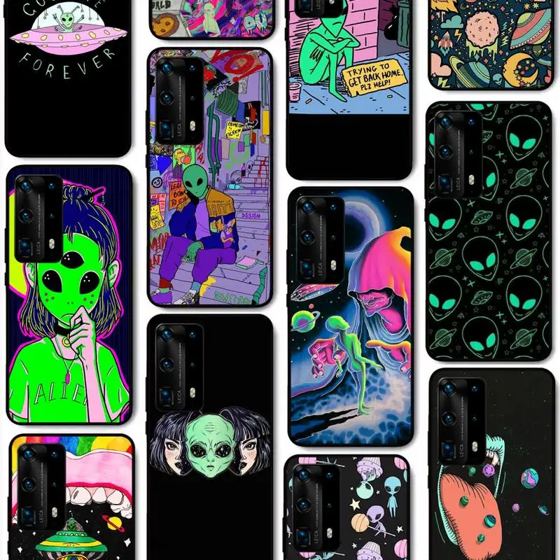 

Aesthetics Cute Cartoon alien space Phone Case For Huawei P40 P30 P20 Pro P10 Plus P9 P8 Lite P Smart Cover