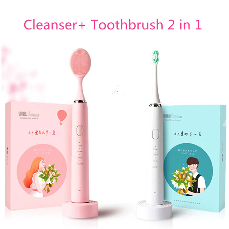 

Adult Sonic Electric Toothbrush Cleanser 2in1USB Induction Charging Sonic Electric Toothbrush