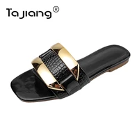 ta jiang2021 new large size womens slippers retro personality large button flat bottom sandals fashion summer slippers
