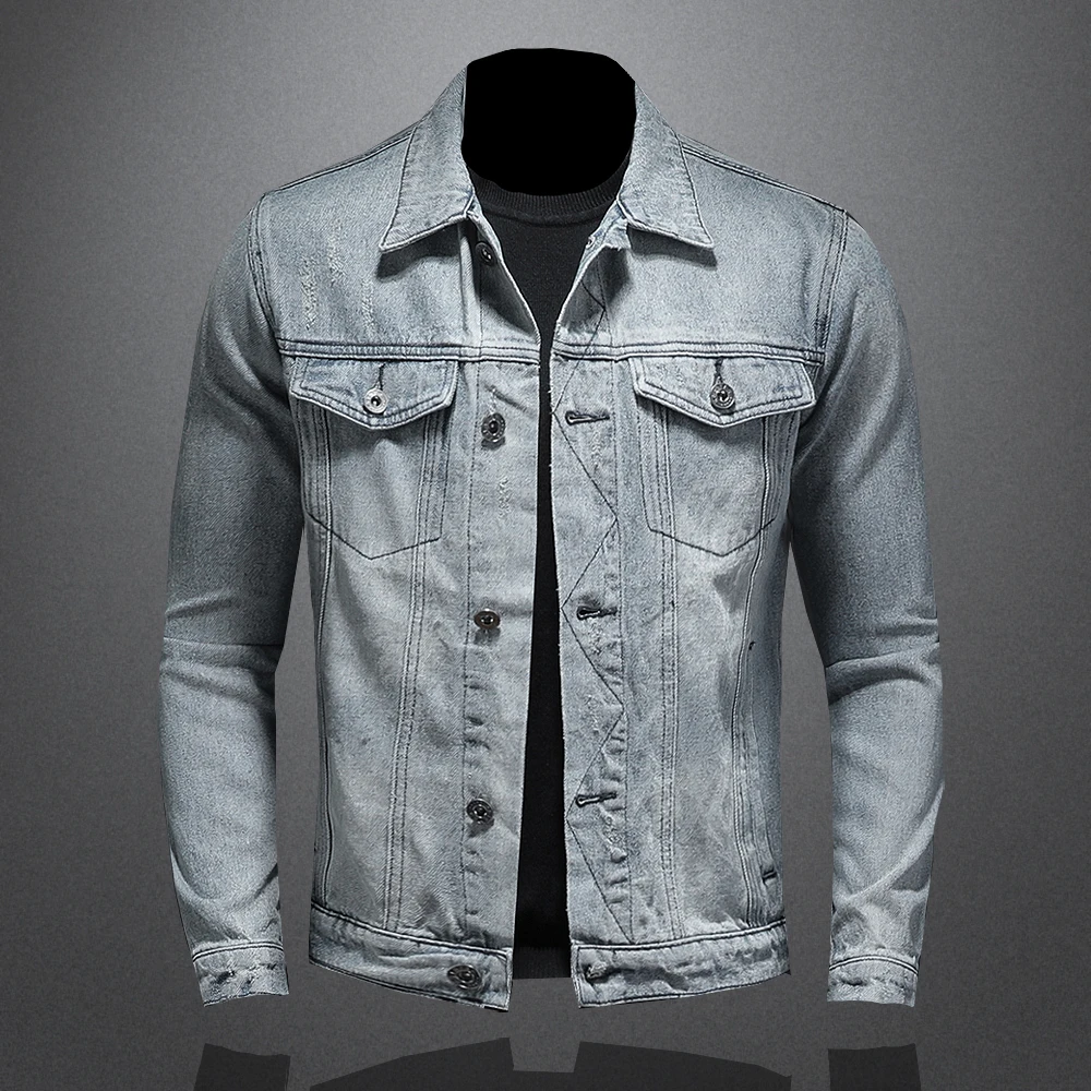 Модная мужская джинсовая куртка трендовая рваная Мужская верхняя одежда