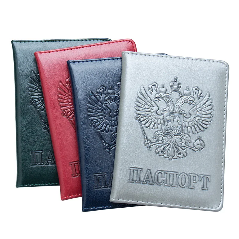 Embossed RUSSIA National Emblem Passport Cover ID Card Holder Men Travel Wallet PU Leather Case For Passports Bag Accessories