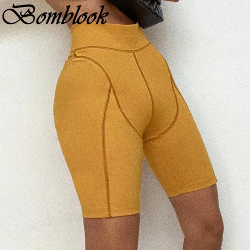 

Bomblook Sport Leisure Vacation Hot Shorts Womens Summer 2021 Patchwork Slim Stretch Shorts Female Fashion Streetwears