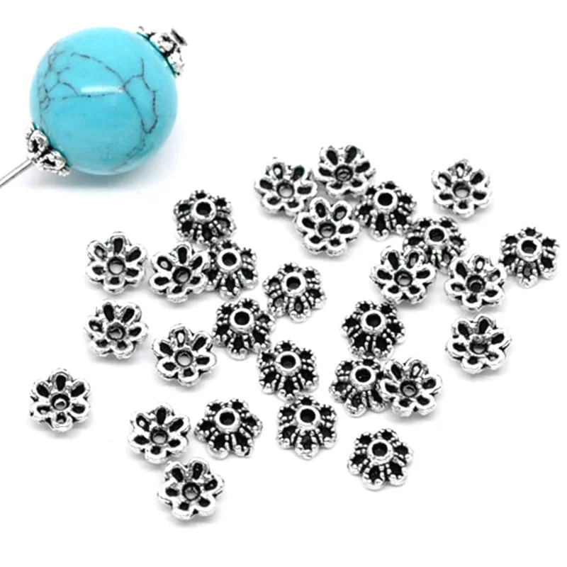 

200pcs 6mm Zinc Alloy Six Petals Beads End Caps Hollow Out Flower Loose Spacer Beads For Jewelry Making Accessories Diy