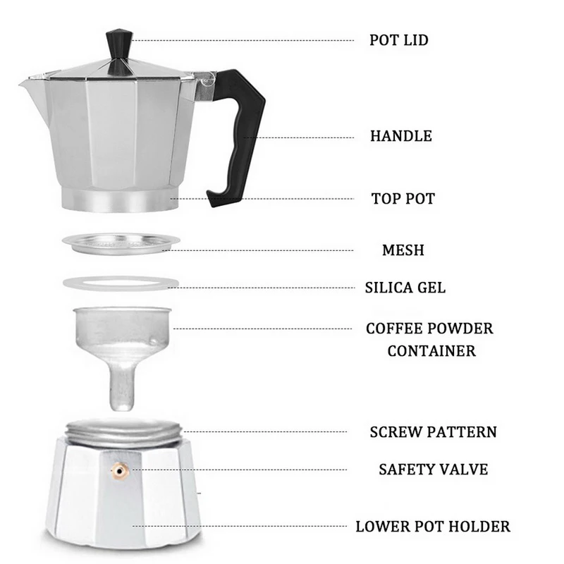 

Aluminum European Coffee Moka Pot Portable Espresso Coffee Maker Universal Coffee Pot Latte Percolator Kitchen Accessories Tools