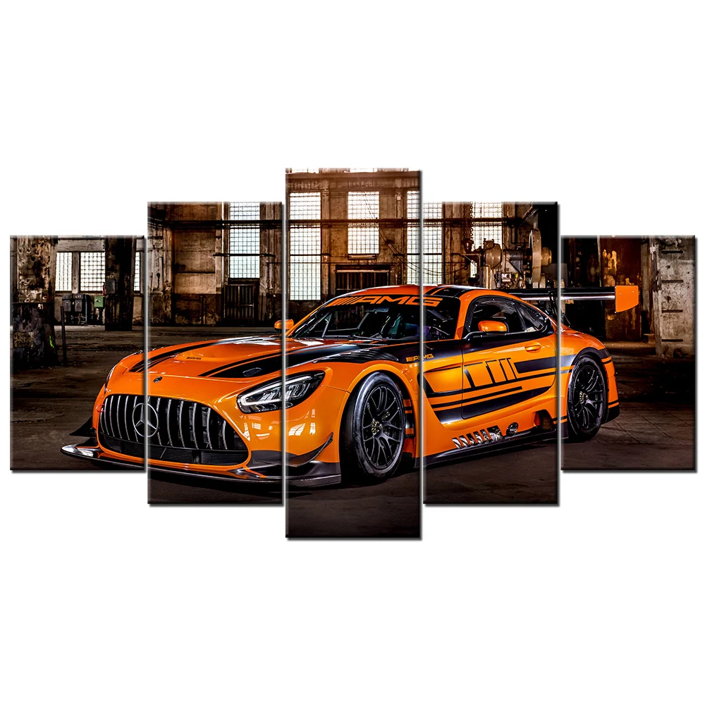 

5 Pieces Posters Luxury Sports AMG GT3 Supercar Wall Art Pictures Home Decor Modular Canvas HD Paintings Living Room Decoration