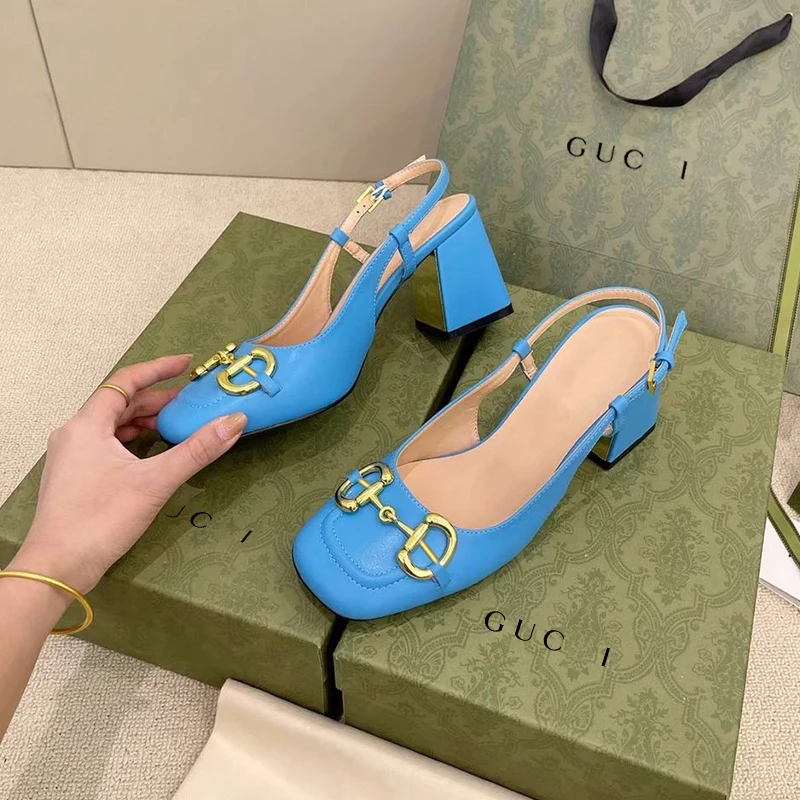 

2021 Brand High Heel Pumps Women Shoes Fashion Chain Sandals Spring Summer Mules Square Toe Ladies Shoes Retro Mary Jane Shoes