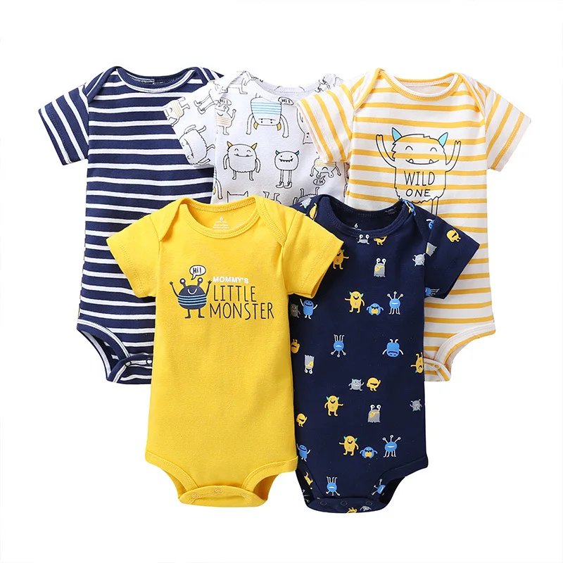 

5pcs Baby Rompers 100% Cotton Lnfant Body Short Sleeve Clothing Baby Bodysuit Jumpsuit Cartoon Printed Baby Boy Girl Clothes