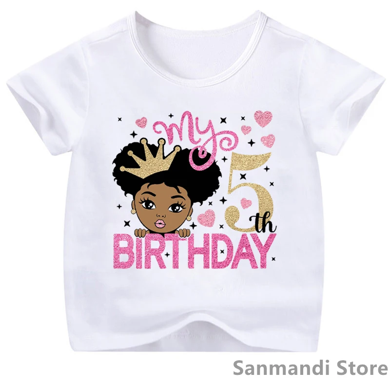 

My 2th-9th Birthday Gift For Black Girl T-Shirt Melanin Poppin Tshirt Children'S Clothing Funny T Shirt Kawaii Kids Clothes