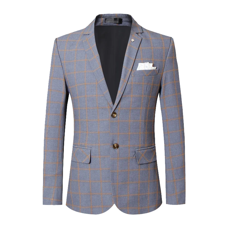 Однобортный мужской блейзер в клетку с V-образным вырезом Женская деловая куртка