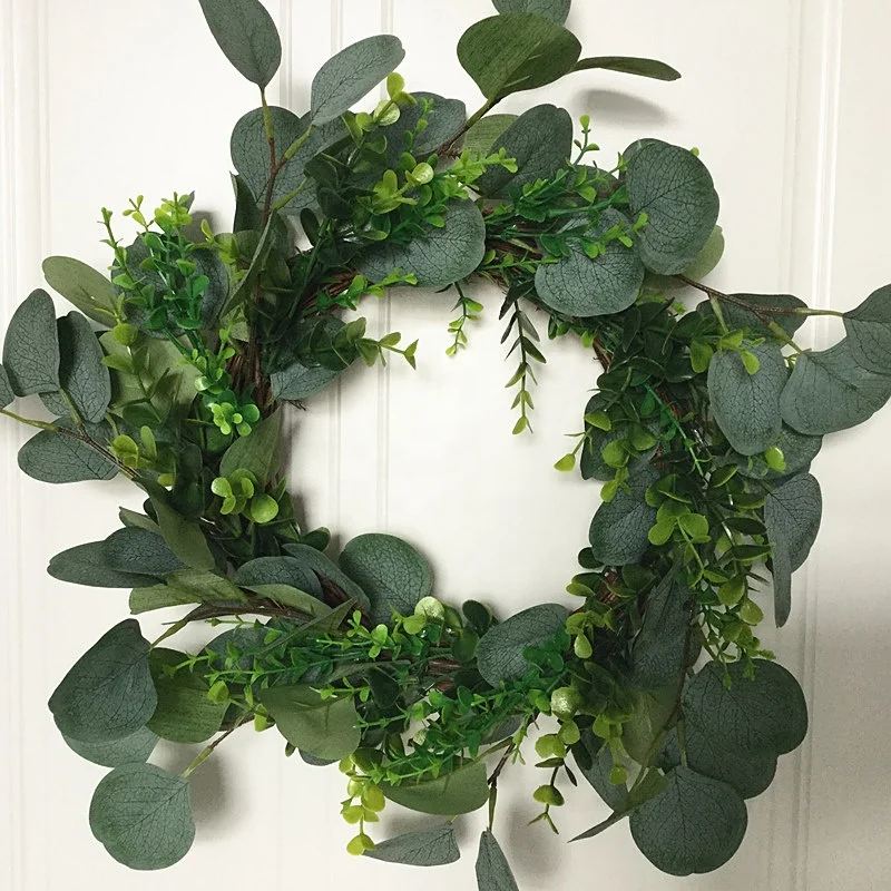 Венок с зелеными листьями эвкалипта искусственный шелк 17 дюймов кольцо дверной