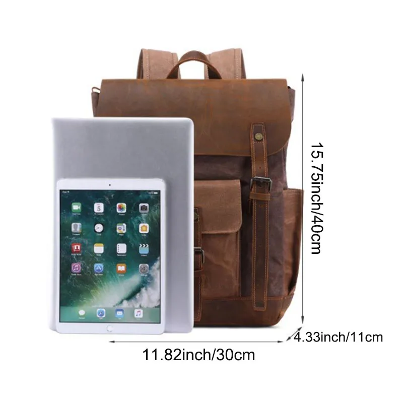 Винтажный холщовый рюкзак из вощеной кожи с отделением для ноутбука (большой)