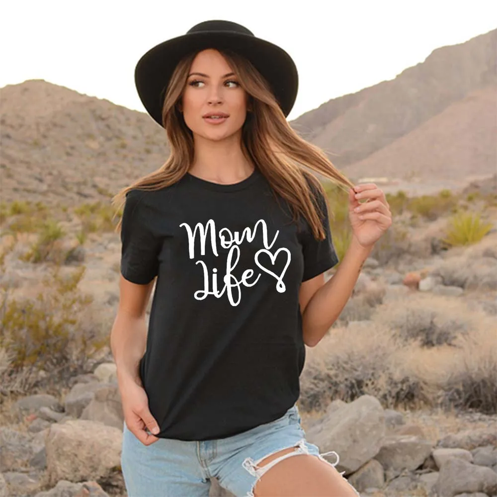 Футболка женская летняя с круглым вырезом и надписью Mom Life|Футболки| |