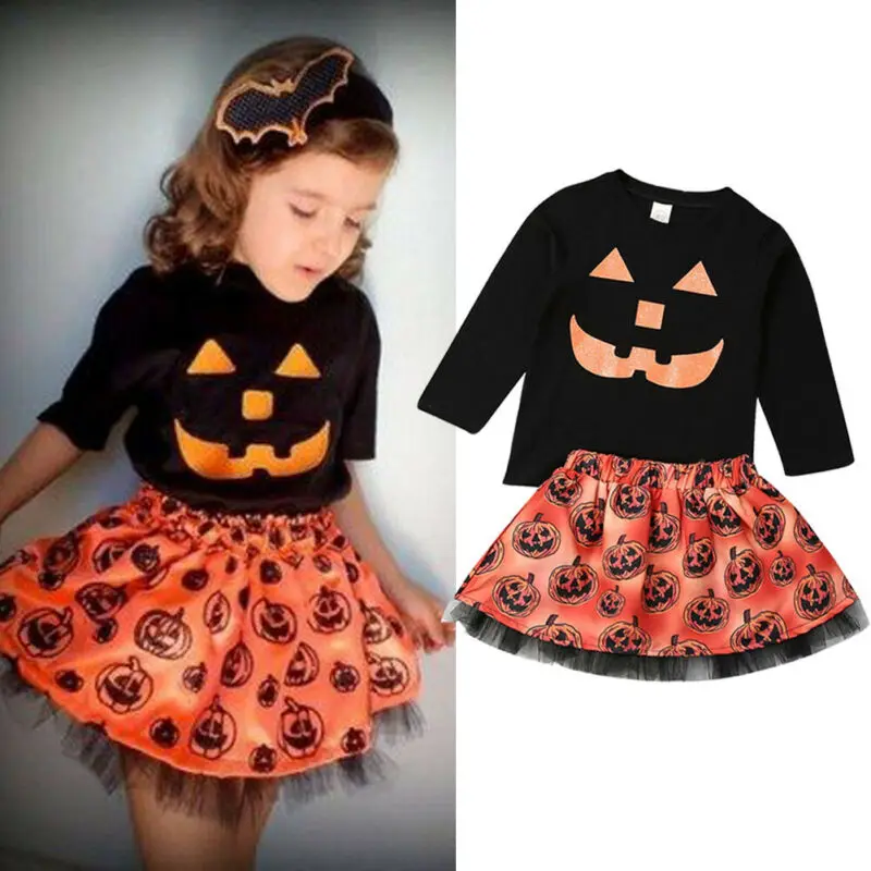 Для малышей для девочек на Хэллоуин Тыква Комплекты одежды футболка с длинными