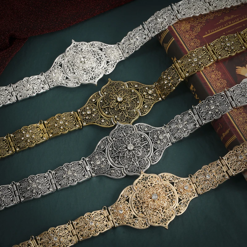

Caucasian Wedding Jewelry Belts In Gold Luxury Crystal Wedding Belts Long Chain Belts for Gown Arabic Caftan Belts