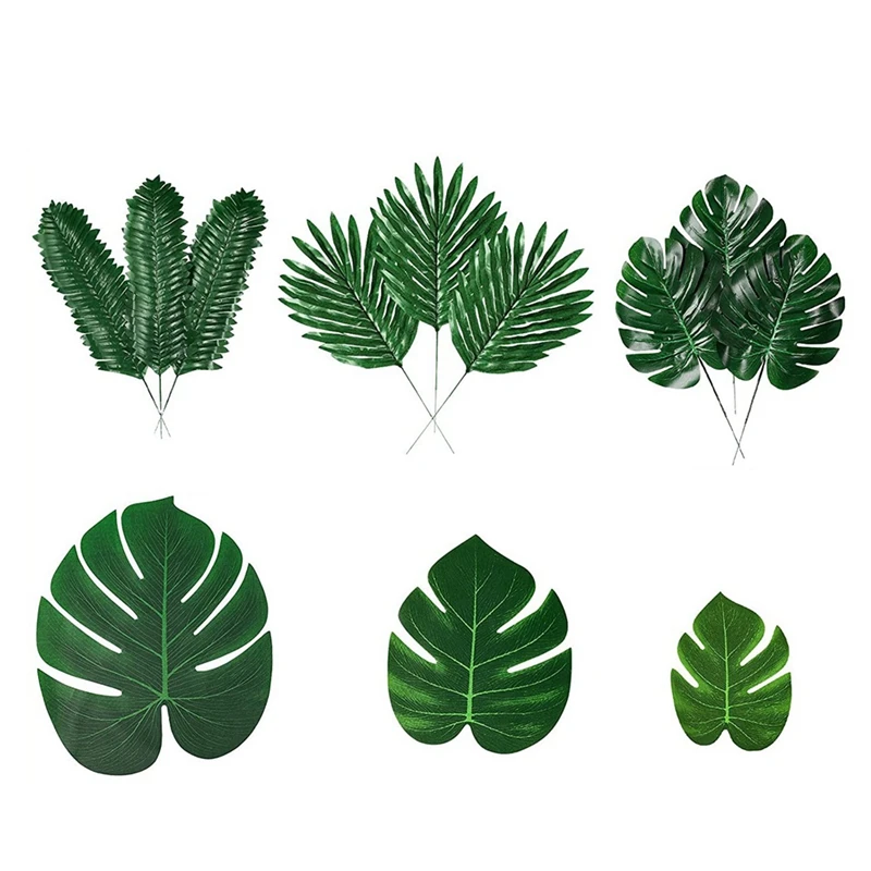 1 Set 6-Armed 3-Armed Side Brush Parts & 72 Pcs 6 Kinds Artificial Tropical Palm Leaves Fake | Plants