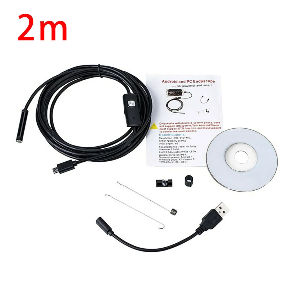 Водонепроницаемый USB эндоскоп бороскоп Гибкая смотровая Камера Android мобильный