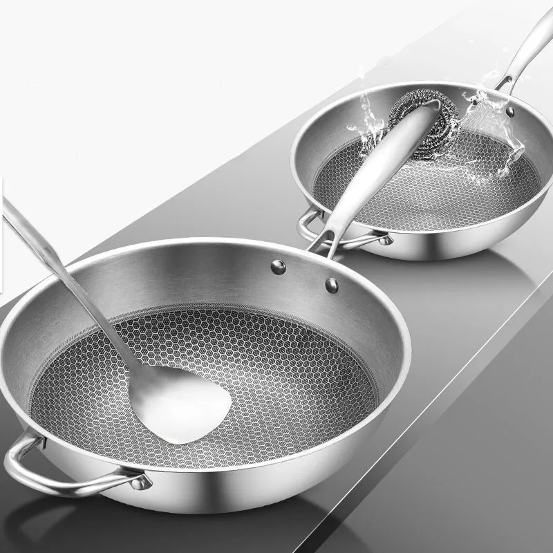 Wok из нержавеющей стали с неприлипающим покрытием сковорода для кухни бытовая