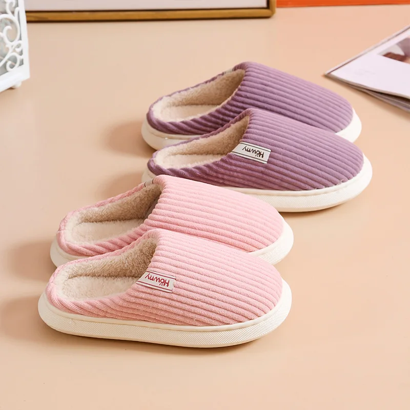 Домашние хлопковые тапочки для мужчин и женщин теплые Нескользящие плоская