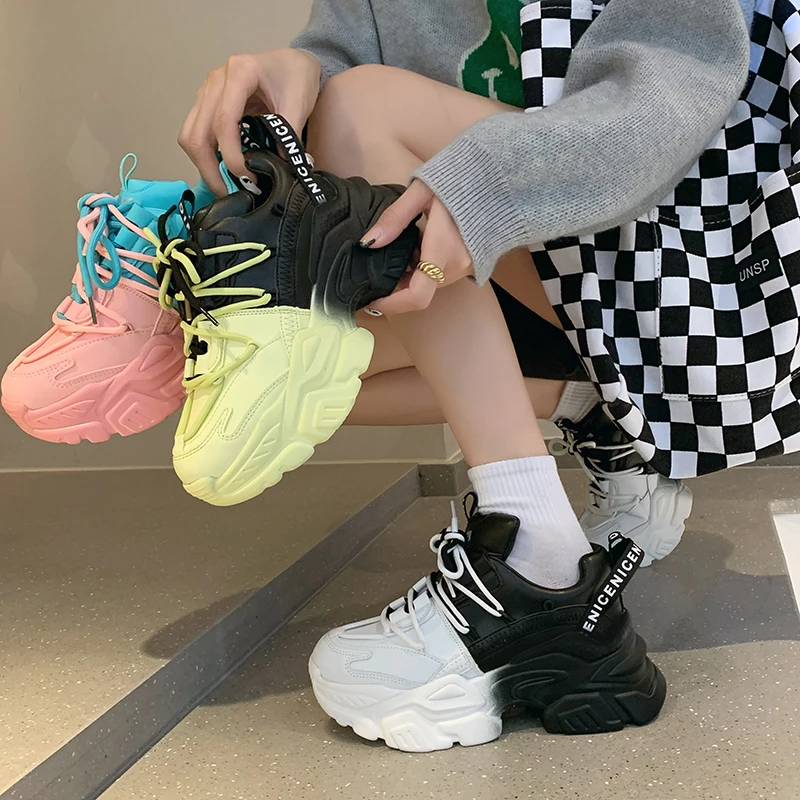 

2021 Fashion Sneakers Women Vulcanized Shoes Thick Sole Ladies Trainers Platform Women Chunky Sneakers shoes for women sneakers