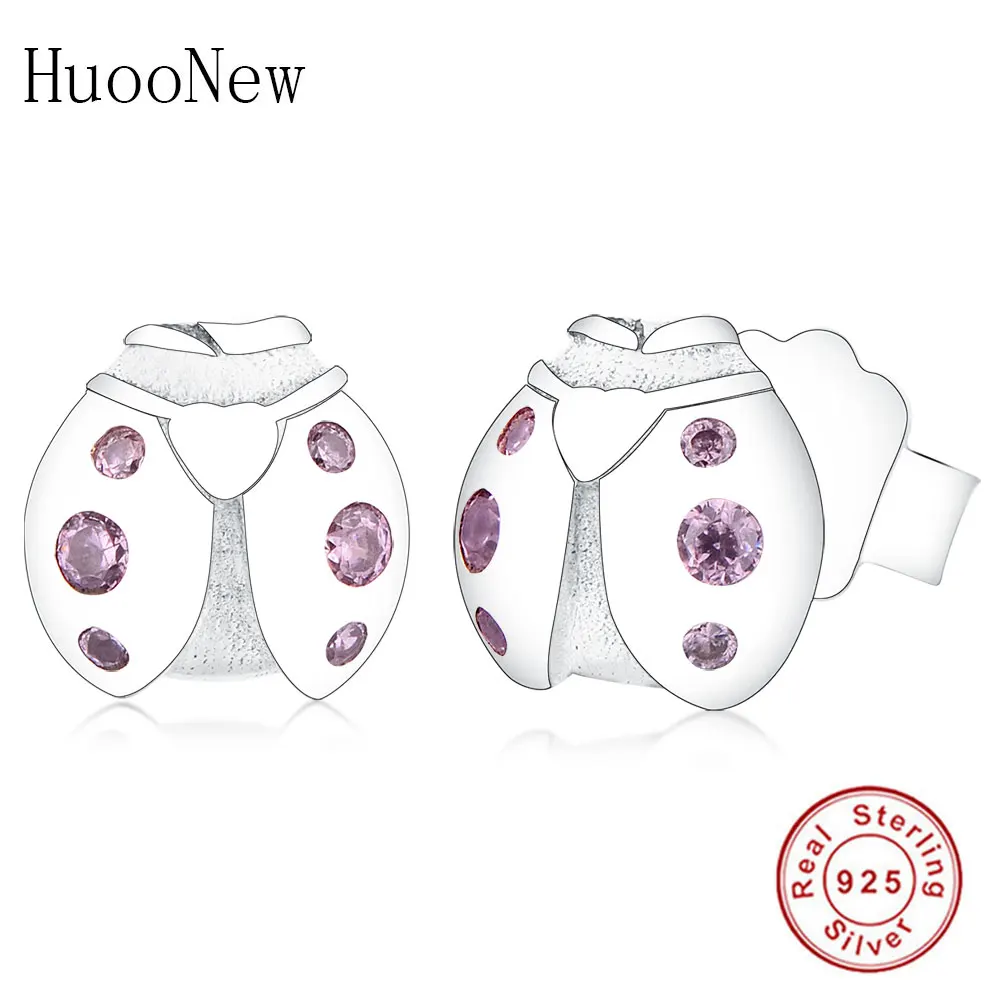 Серьги гвоздики из стерлингового серебра 925 пробы с изображением животных божьей