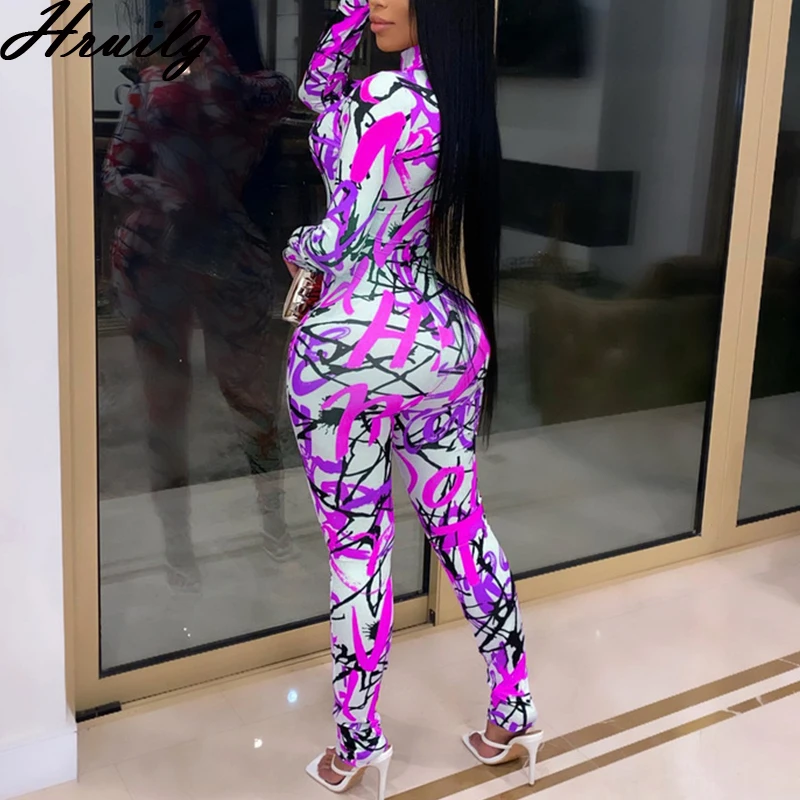 

Overalls Letter Graffiti Printing Skinny Home Style Casual Jumpsuit for Women Personalized Fashion New Enteritos Mujer Verano