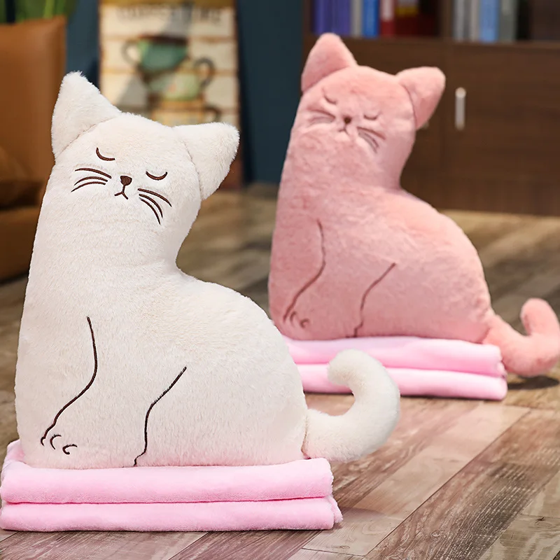 

50/60cm kawaii cat pillow blanket plush toy одђка soft PP cotton animal pillow Almohada with blanket air conditioning quilt
