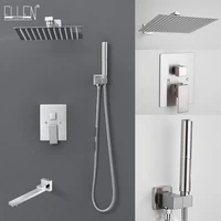 nickel brushed rainfall shower combo sets with handshower concealed bathroom waterfall faucets system bathtub mixer taps els89n