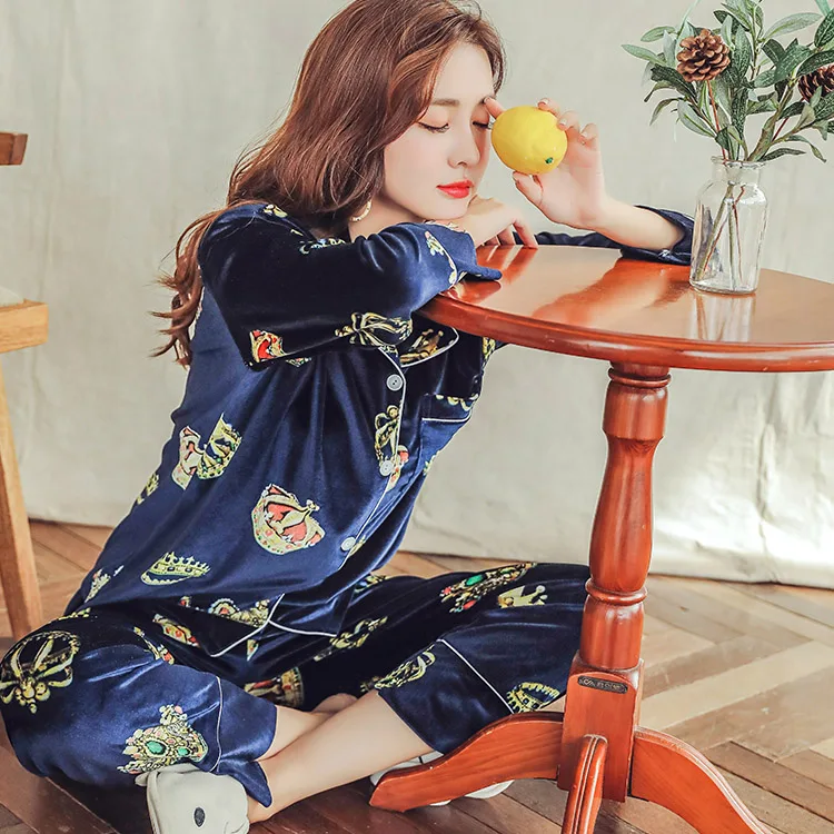 5 стильных элегантных модных плотных золотых бархатных женских пижам набор