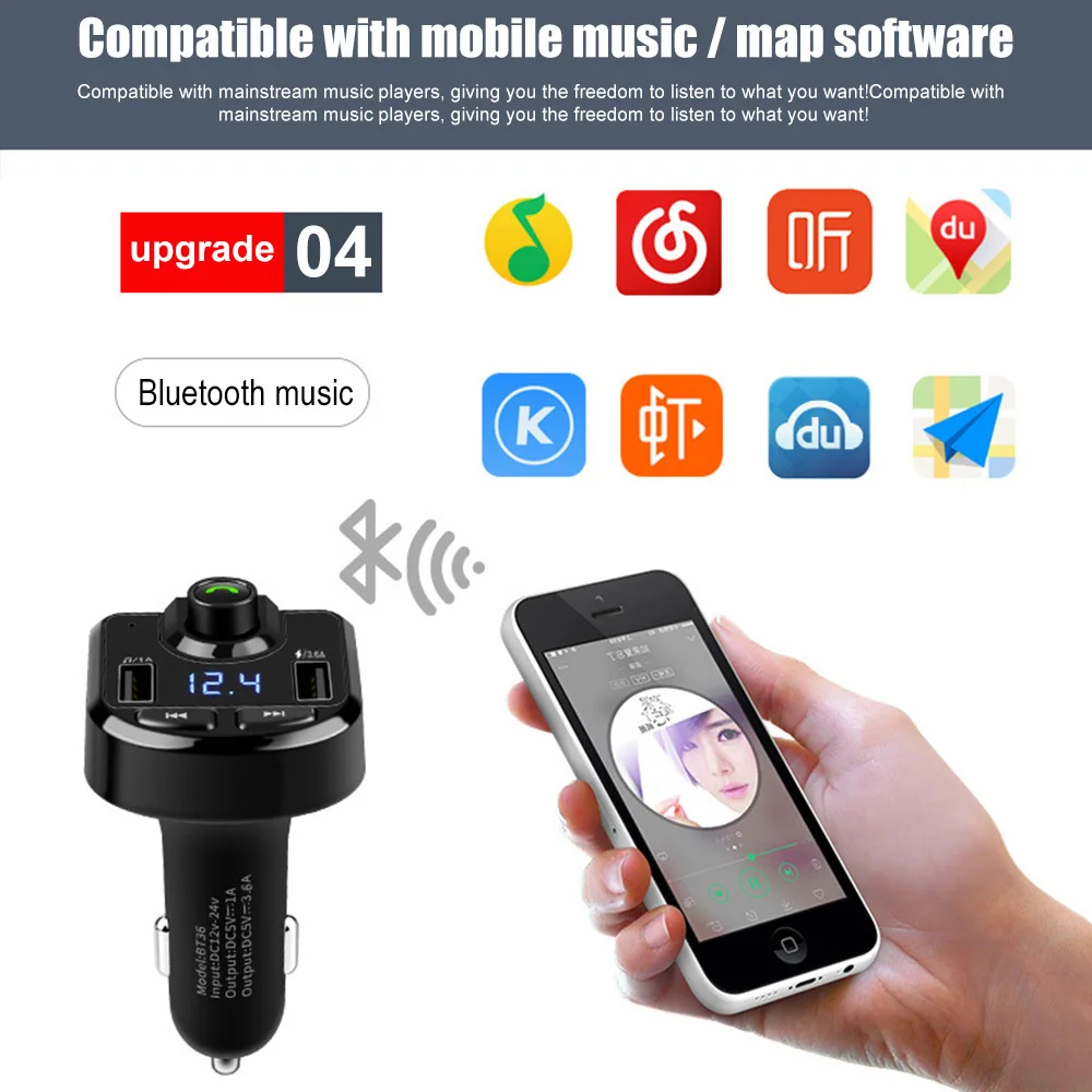 BT36 3.6A двойной USB автомобильный fm-передатчик Bluetooth 5 0 прикуриватель быстрое