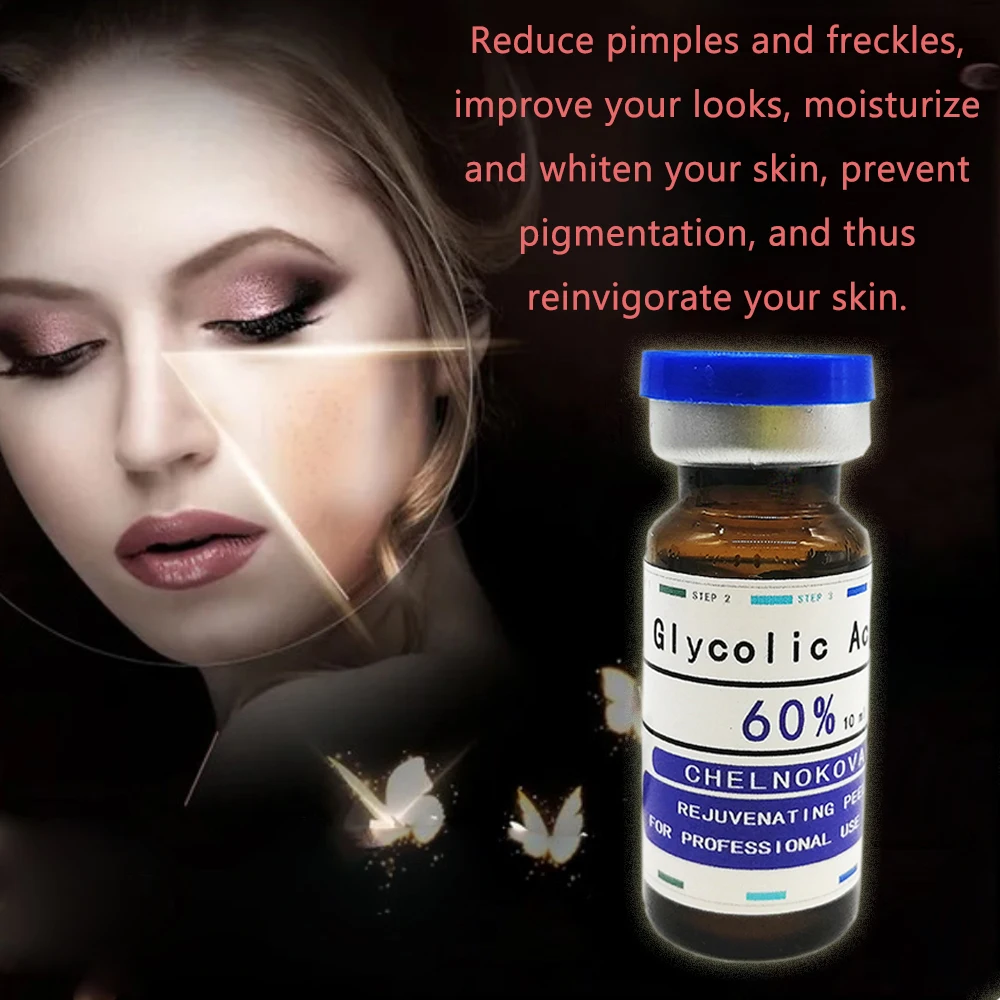 

Ага гликолевая кислота 60% 10 мл лечение отшелушивающий скраб для лица пилинг Увлажнение Отбеливание удаление акне детоксикации и очищение