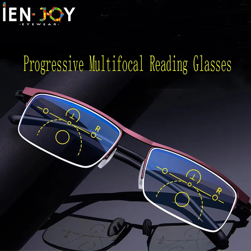 

IENJOY Multifocal Progressive Reading Glasses Men Women Blue Light Blocking Eyeglasses Half Frame Metal Alloy Eyewear 1.0 1.5