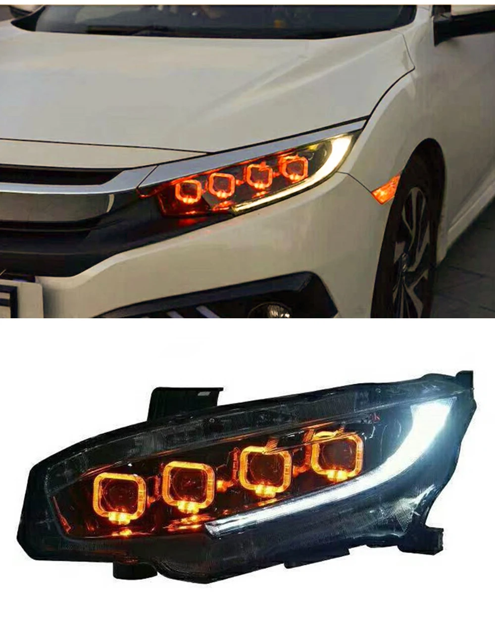 1 пара автомобилей головной светильник s для Honda Civic 10th HID светодиодный головной светильник s с движущимися поворота светильник налобный фонарь светодиодный DRL Передняя лампа