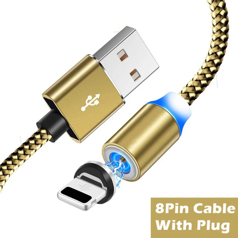 Быстрая зарядка USB C Micro для iPhone 11 Pro кабель длиной 1 м/2 м Megnetic зарядное устройство Шнур для OPPO A11 Reno A K5 A11x K3 A9x A1K 10x - Цвет: Gold 8Pin