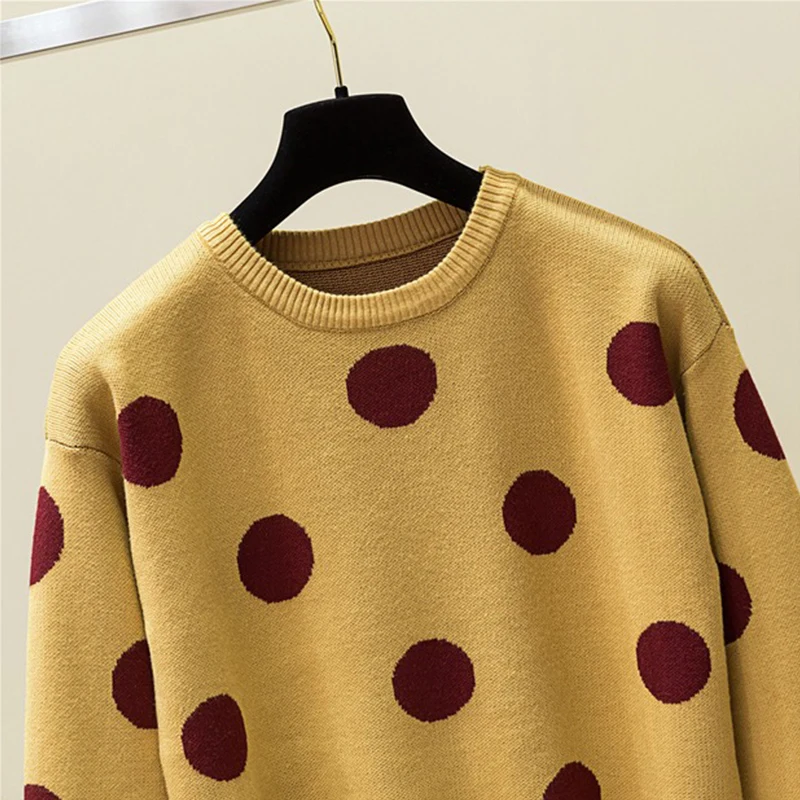 Женский вязаный свитер с длинным рукавом TIGENA милый пуловер в горошек джемпер для