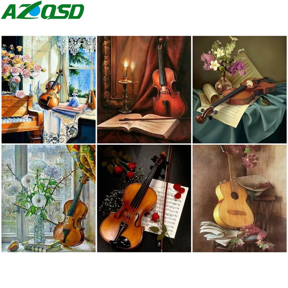 AZQSD живопись маслом по номерам скрипка ручная роспись уникальный подарок картина