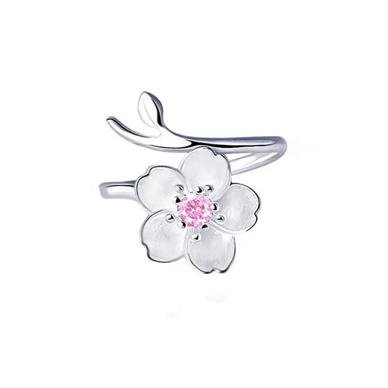 ElfoPlataSi 100% Стерлинговое Серебро 925 пробы модное коктейльное кольцо Sakura с фианитами