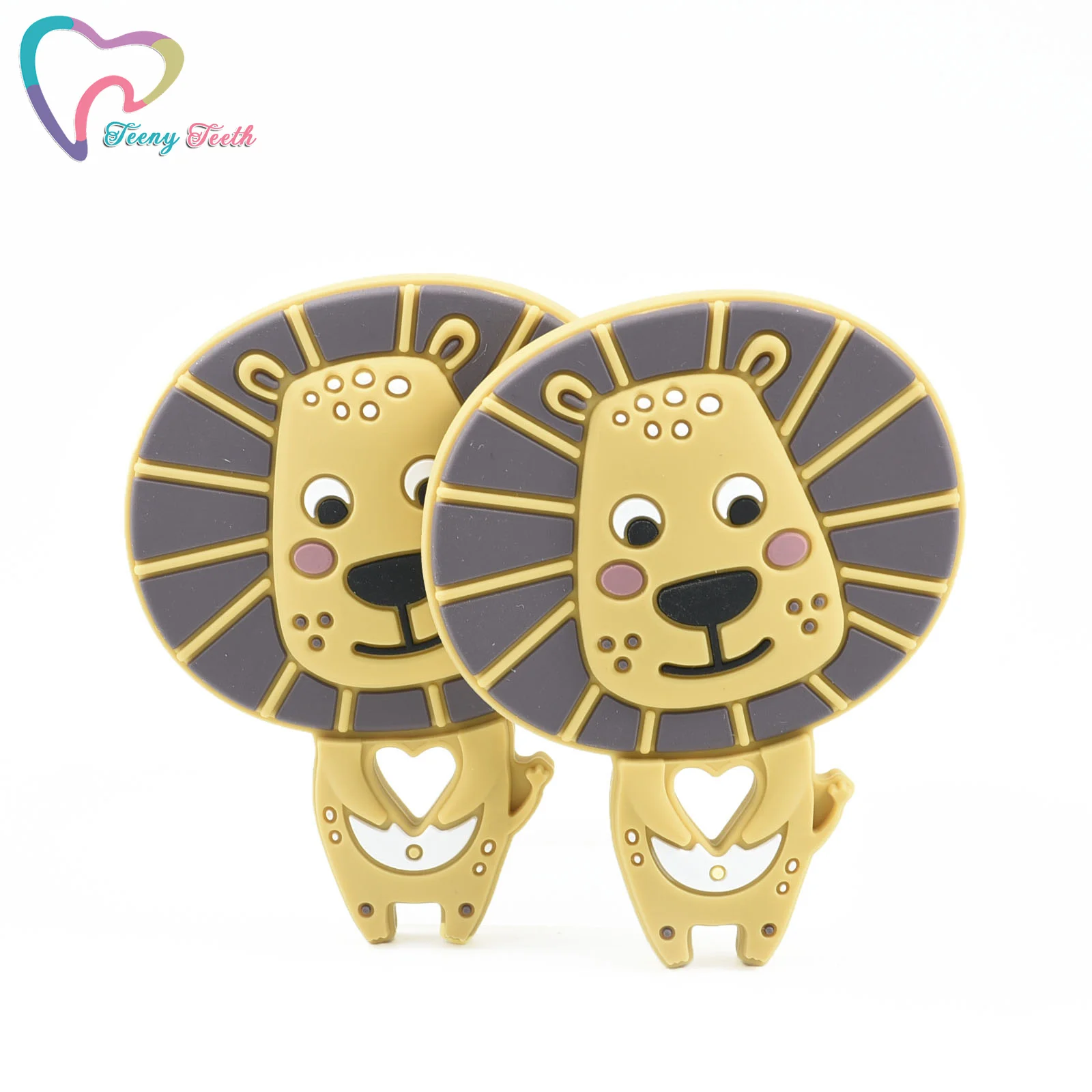 Mordedor de silicona con dibujos animados para beb&eacute;, mordedor masticable con forma de Le&oacute;n, comida para roedores, accesorios para dentici&oacute;n, 2 piezas-0