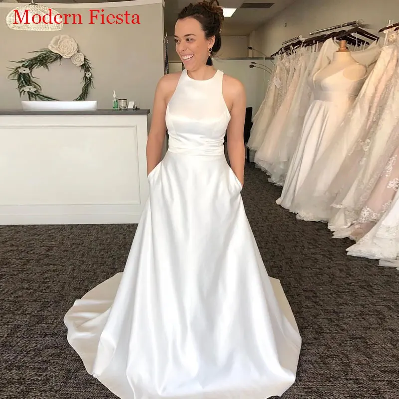 

Новый стиль простой сатин свадебные платья свадебное платье Vestido De Novia, с надписью "Bride To Be платье партии De Mariage MF0233