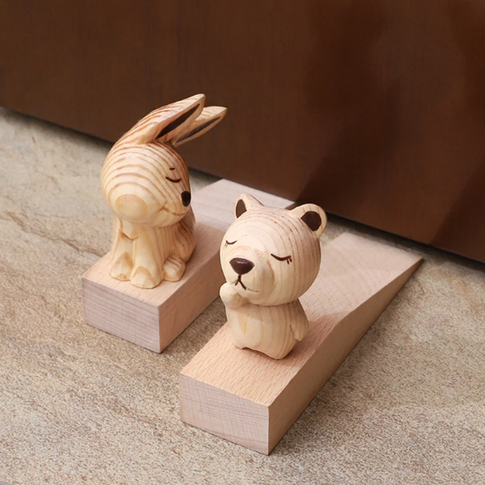 Деревянная милая собака Медведь Кролик кошка форма дверной стопор Держатель