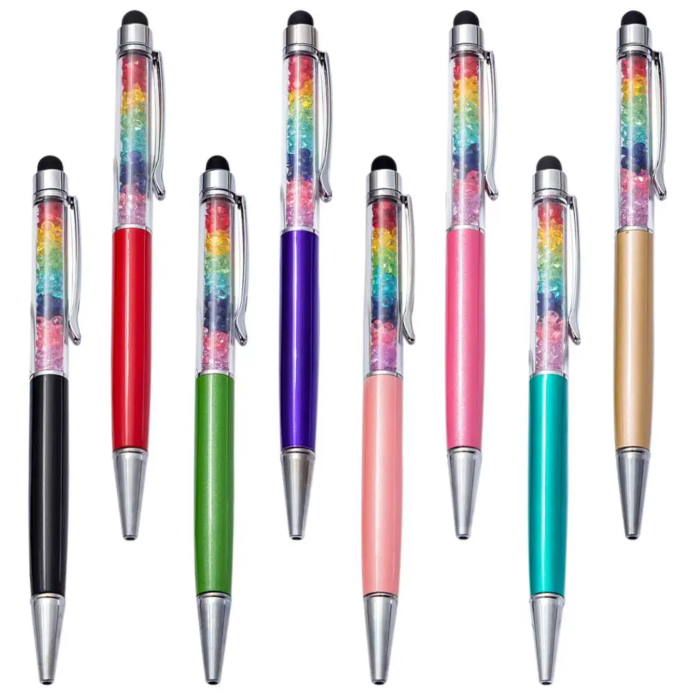 10 sztuk/partia hurtowych prezentów ekran dotykowy rainbow Crystal Pen Glitter kolorowe pisanie metalowe długopisy z niestandardowym logo