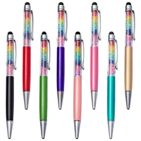10pcslot wholesale gifts touch screen rainbow crystal pen glitter colorful writing metal ballpoint pens with custom logo