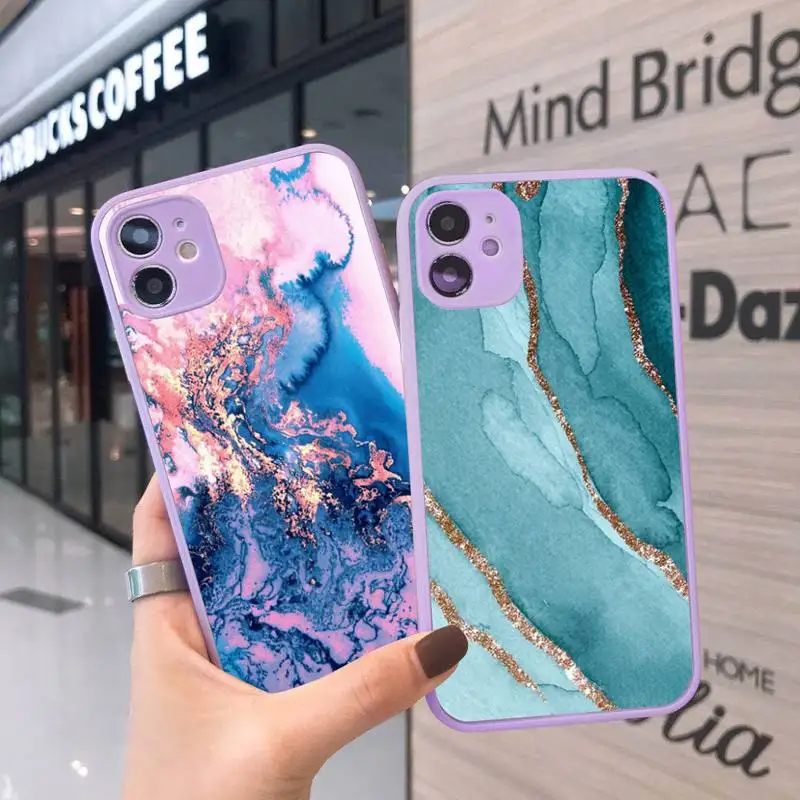 

Phone Case For iPhone 12 11 Mini Pro XR XS Max 7 8 Plus X Marble Matte transparent Purple Back Cover