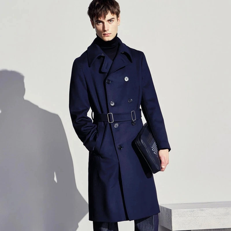 

Men's Medium And Long Coat Milan Shows Youth 2021 Autumn And Winter New Double Row Woolen Windbreaker Coat Trend