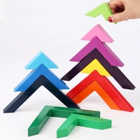 wooden rainbow building blocks set combination geometric stack height block creative color recognition early education toys