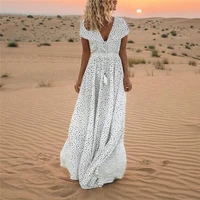 women vacation beach boho polka dot dress v neck chiffon maxi long cottagecore dresses new 2021 oversized summer dress vestido