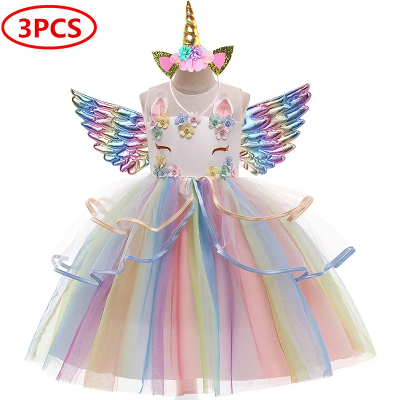 Christmas Dress for Girls Princess Formal Petals Kids Vestidos Children Unicorn Party Girl's Clothes Cosplay Costume | Детская