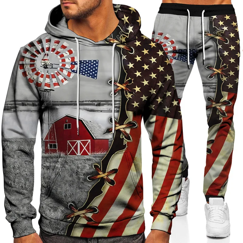 

Sports Suit Men's Autumn Winter Sweater Sweatpants Hooded Sportswear Two-Piece Suit
