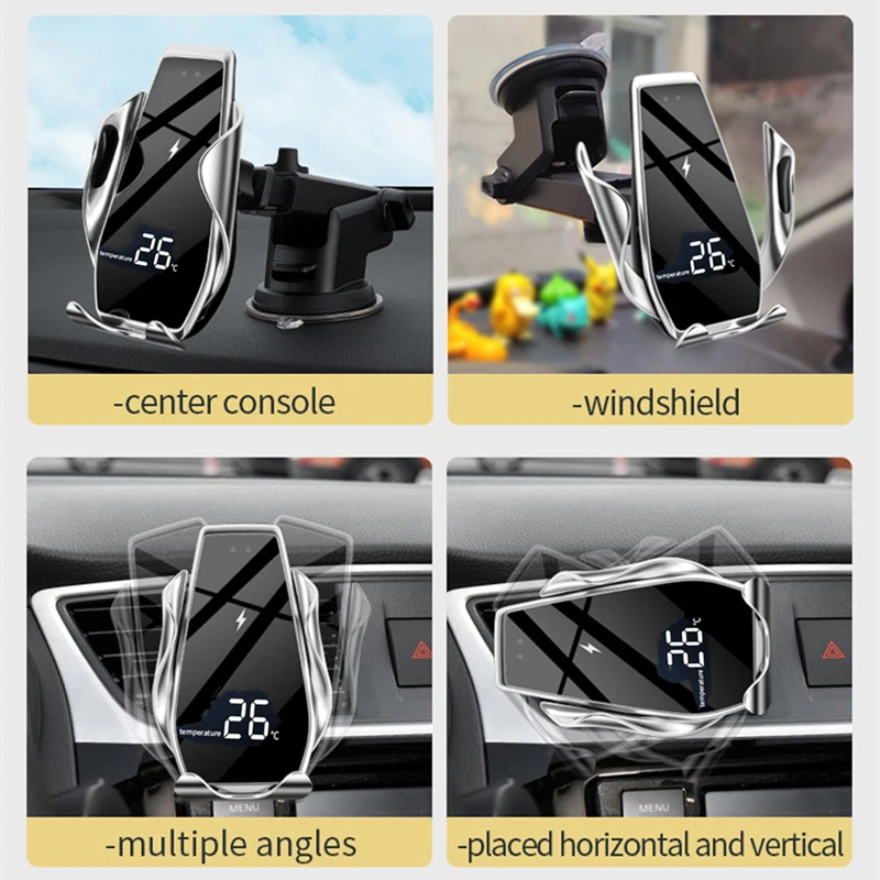 

Automatic Clamping 15W Fast Car Wireless Charger For Samsung S20 S10 iPhone 12/11 Pro XS Infrared Sensor Phone Holder cargador
