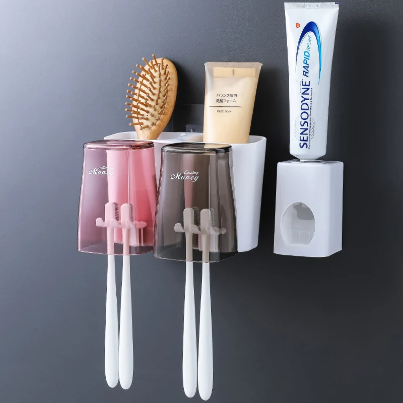 2 Cups Toothpaste 1Pc Автоматический диспенсер для зубной пасты, соковыжималка, держатель для зубной щетки, стойка для хранения макияжа, фен, полка-органайзер для ванной, аксессуары - Цвет: 2 Cups Toothpaste